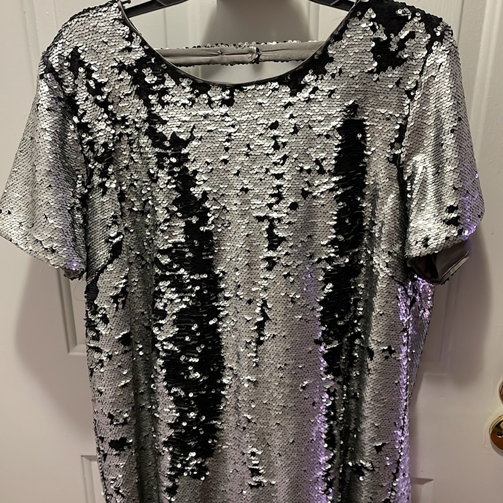 V-Cut Back Reversible Sequin Dress